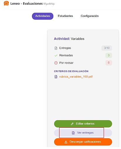 Botón Descargar calificaciones (superior derecha)