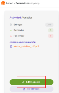 Ventana Editar criterios