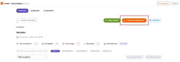 Ventana exportar calificaciones PDF o CSV
