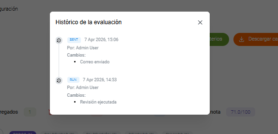 Histórico / versiones de evaluaciones