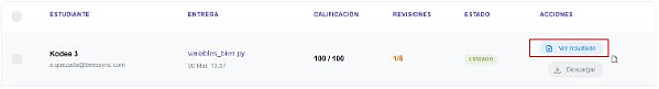 Botón Ver resultado en fila del estudiante