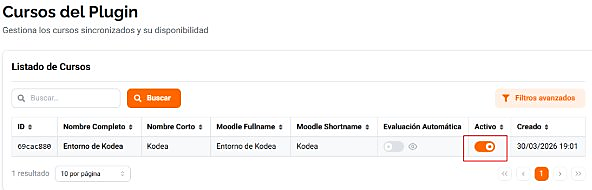Sección Cursos — listado
