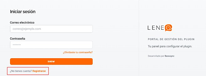 Pantalla de inicio — opción Registrarse