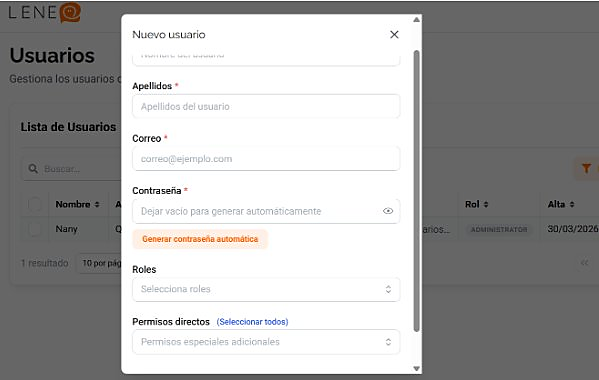 Sección Roles — botón Agregar